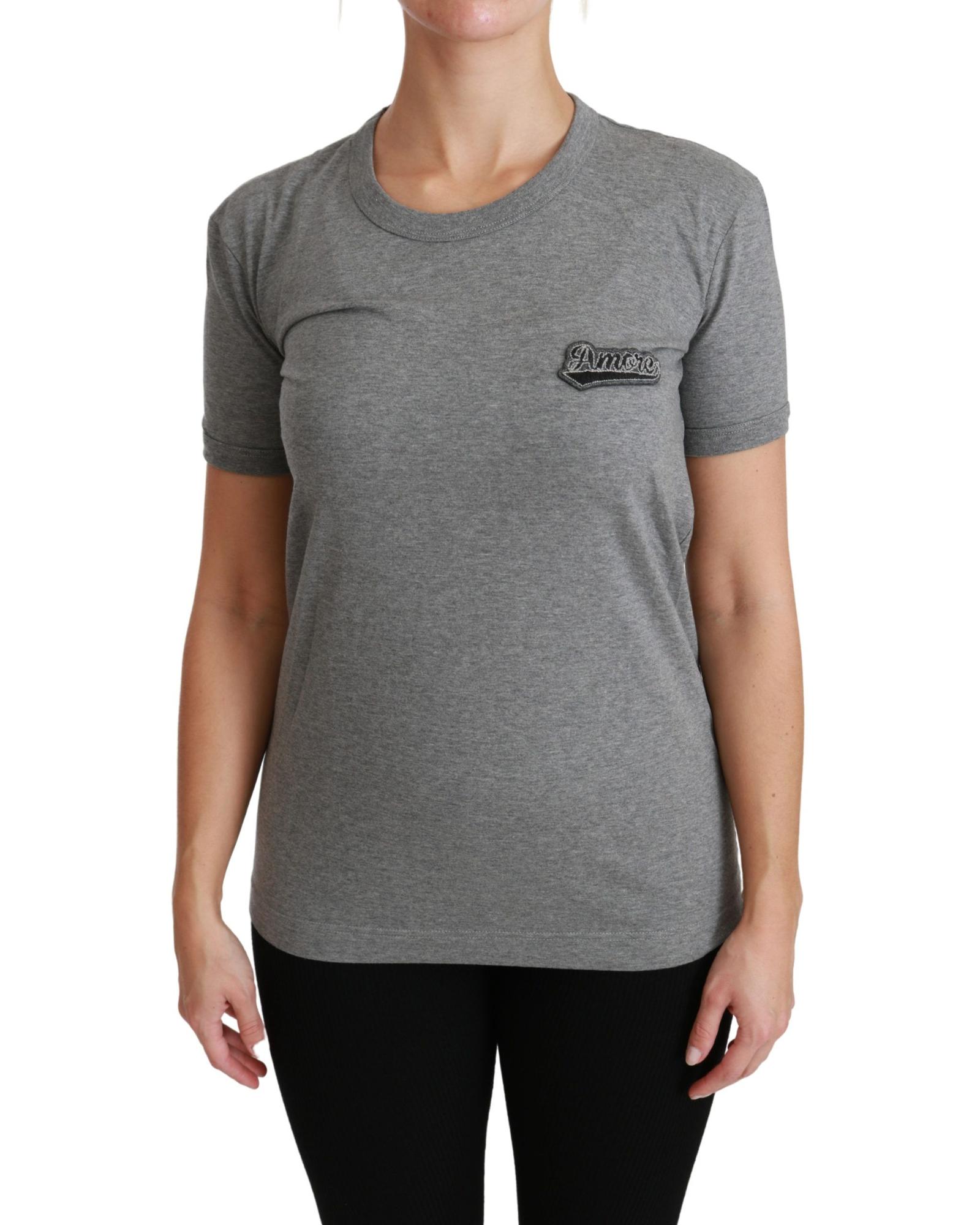 Dolce Gabbana Amore Patch TShirt Grey Wo - Gray Tops