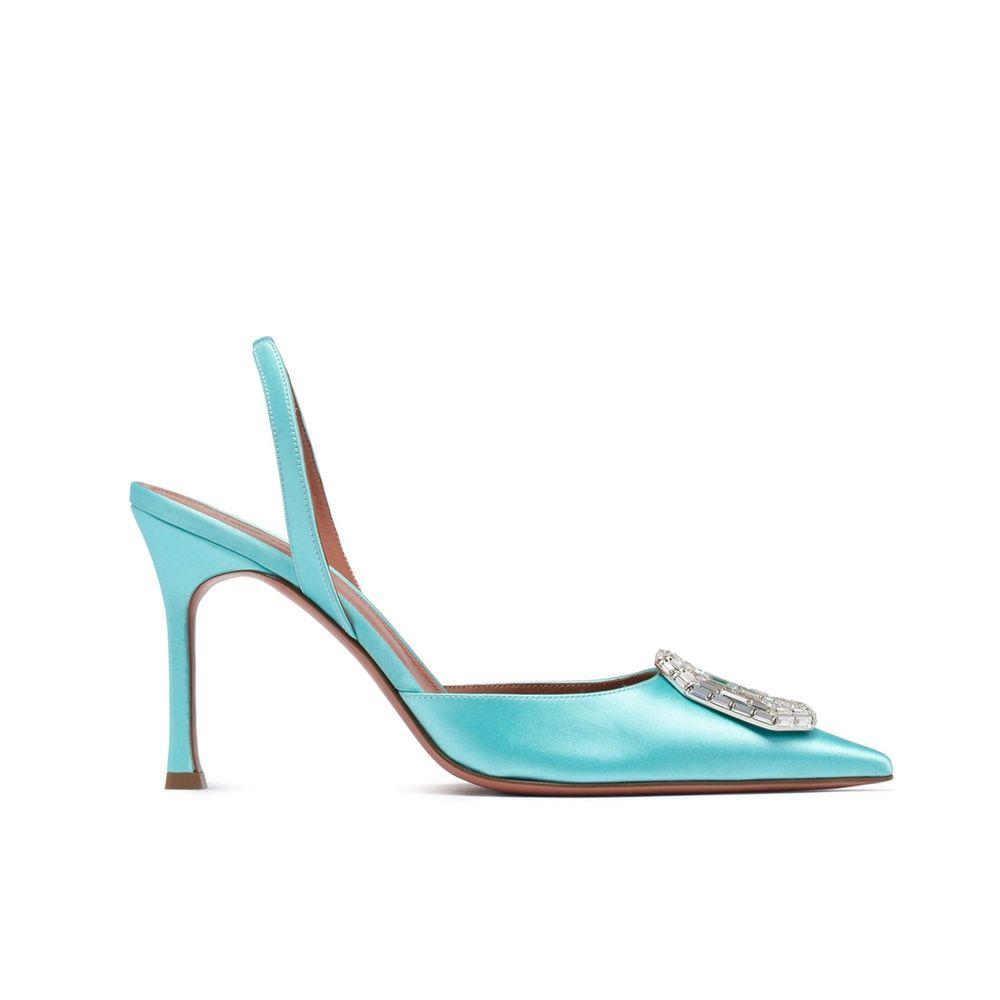 Amina Muaddi Silk Camelia Pumps with Crystal Applique and Pointed Toeline Wo - - Size 36