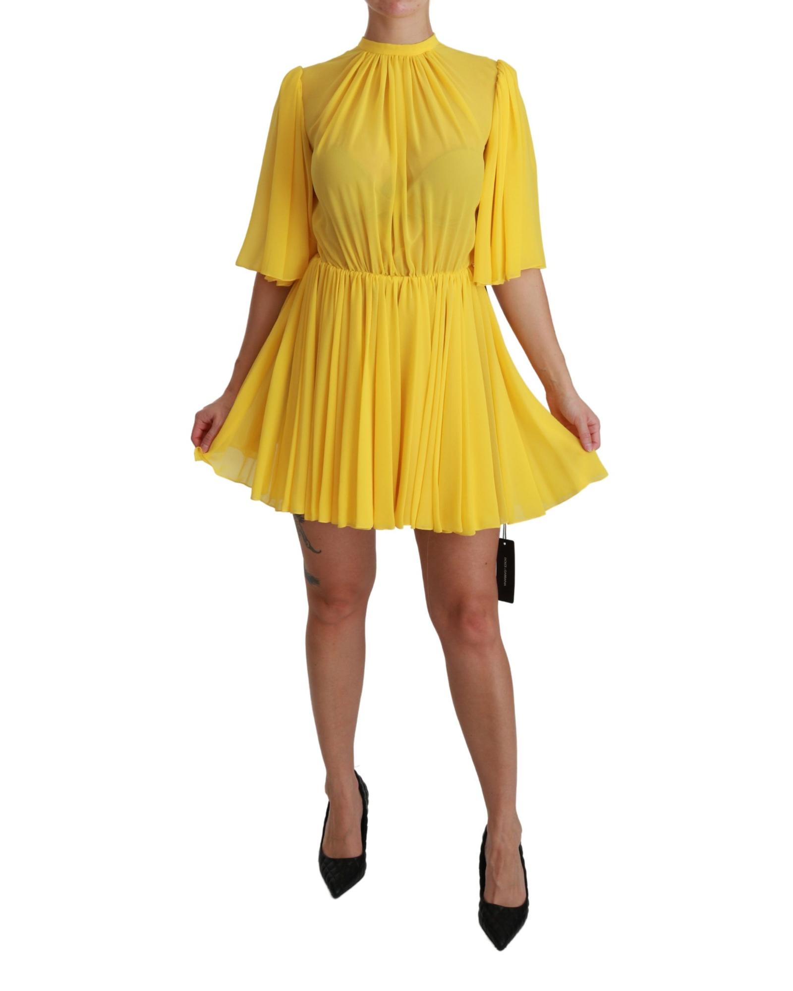 Pleated Mini Dress Wo - Yellow Dresses