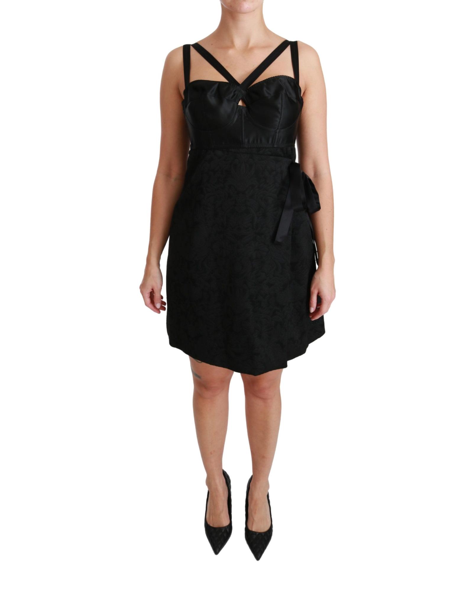 Wrap Mini Dress Textured Satin Bodice Wo - Black Dresses