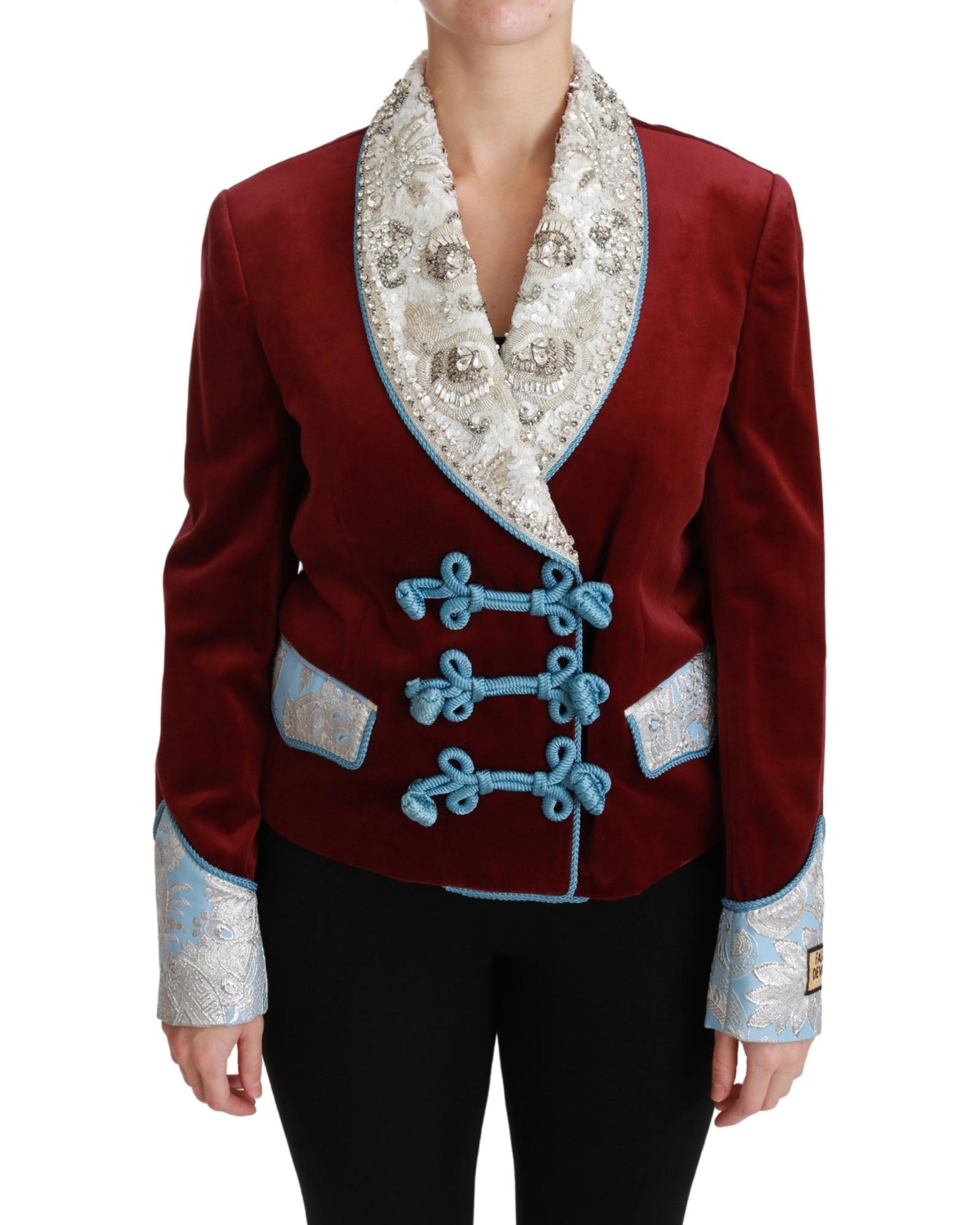 Velvet Blazer Embellished Collar Long Sleeves Wo - Red Jackets