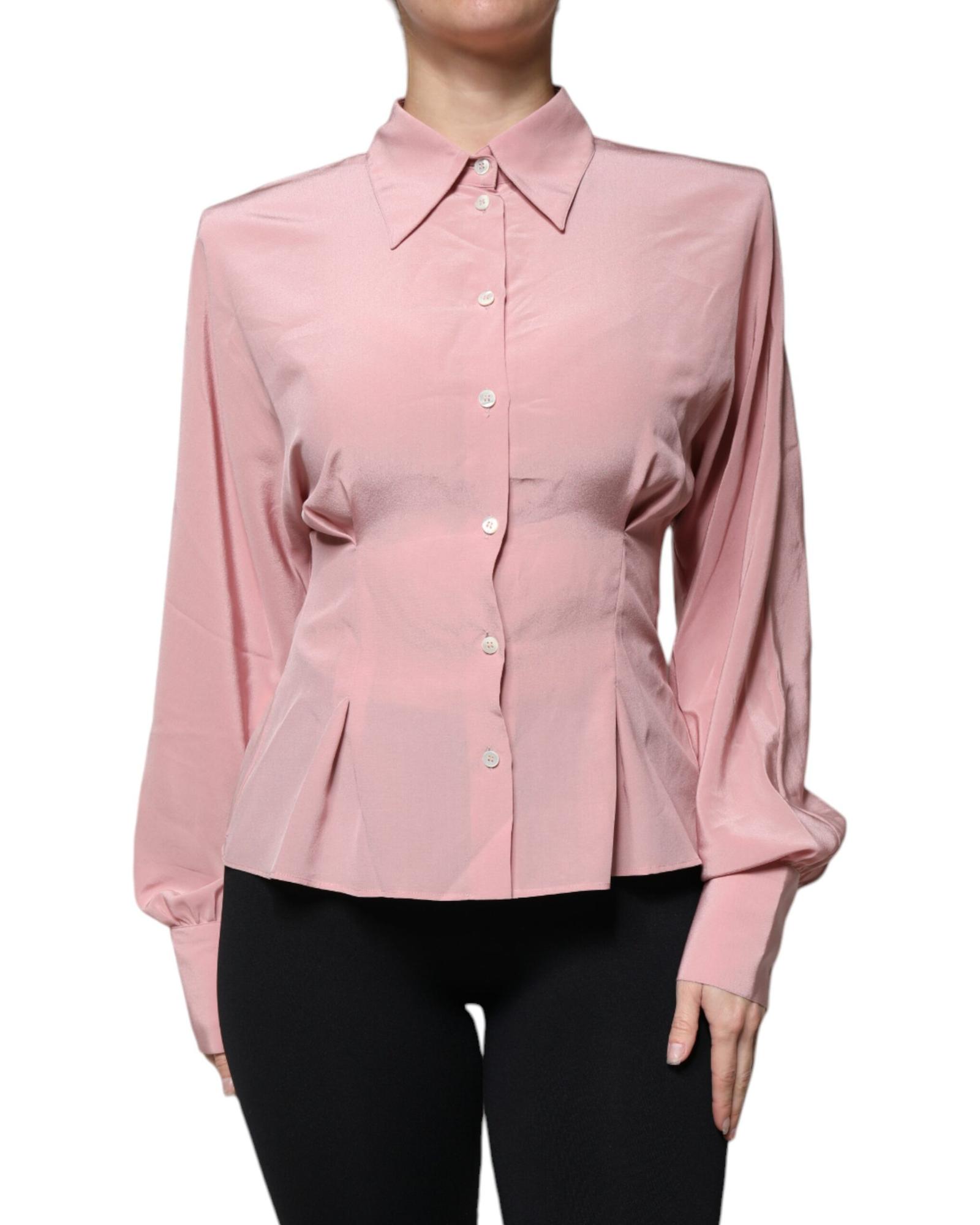 Silk Blouse Long Sleeves Wo - Pink Tops