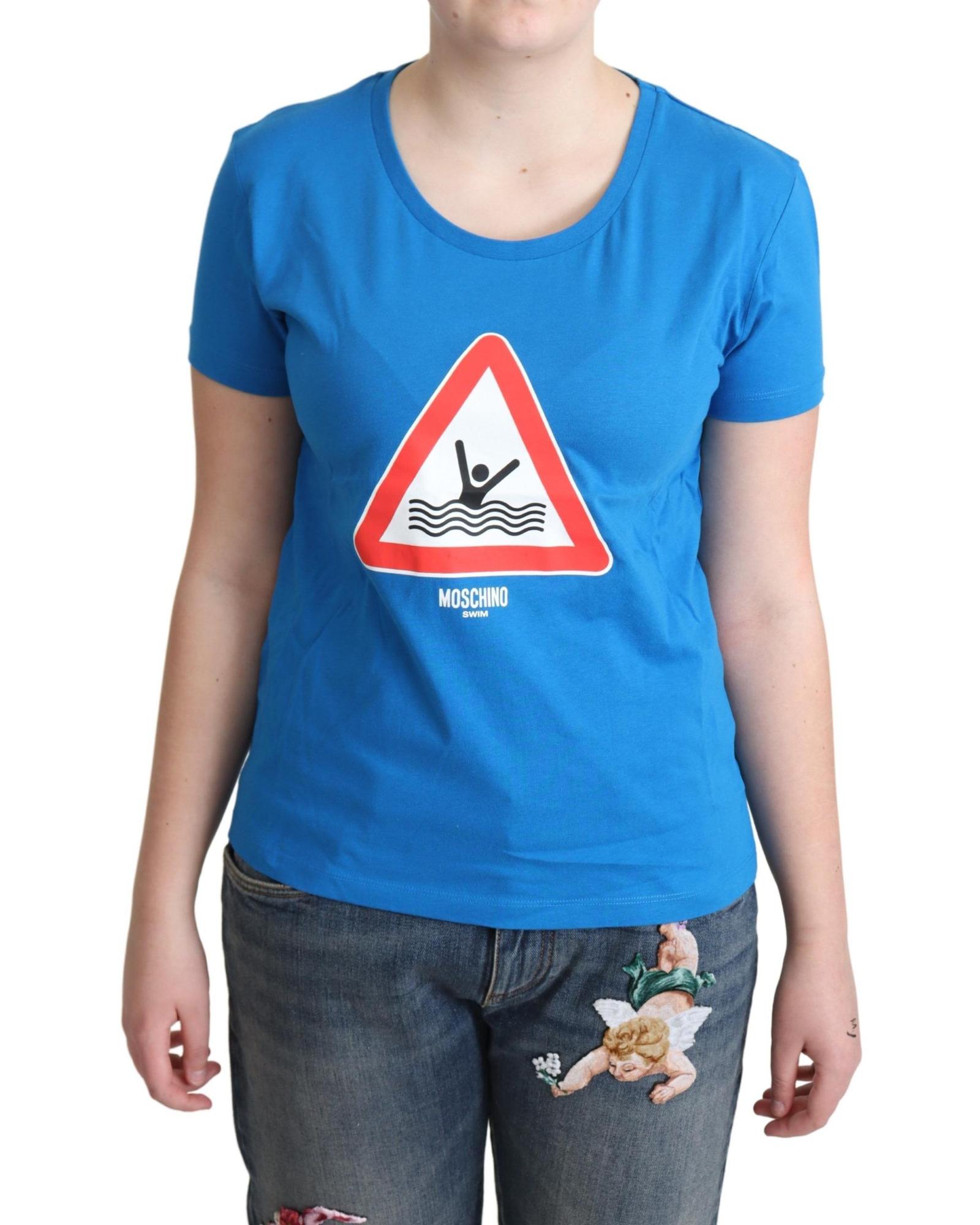 MOSCHINO Women's Blue Moschino Swim Graphic Tee Short Sleeve - Size 44