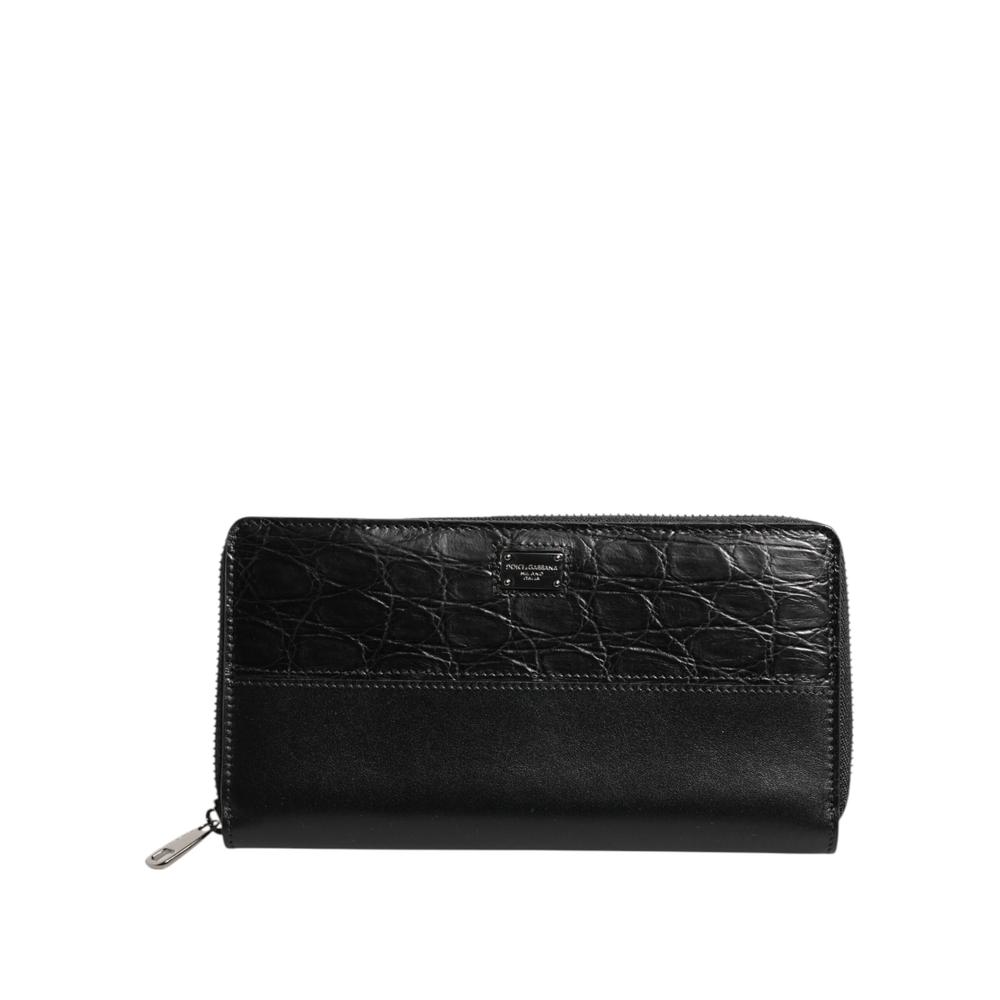 Dolce & Gabbana Leather Logo Plaque Zip Around Continental Wallet  - Black