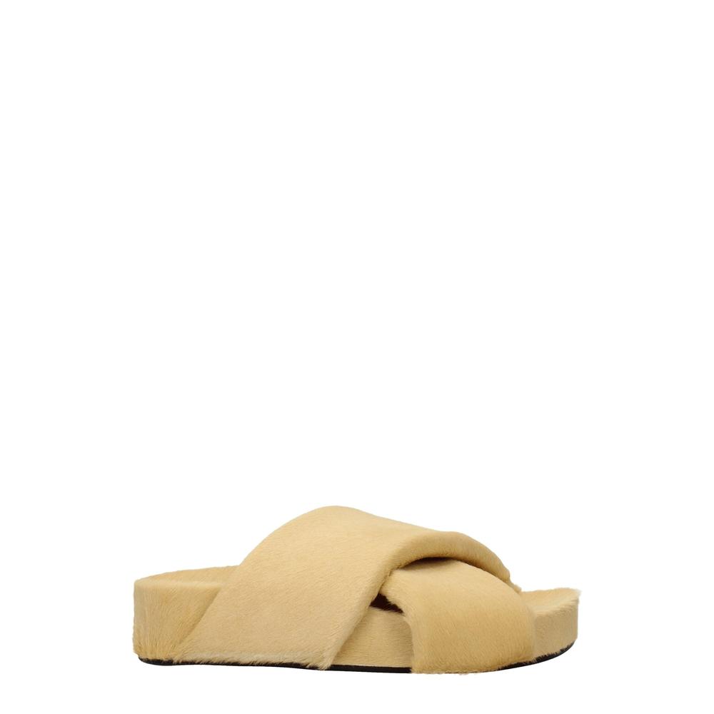 Vintage Effect Pony Skin Open Toe Slippers Wo - Beige Sandals