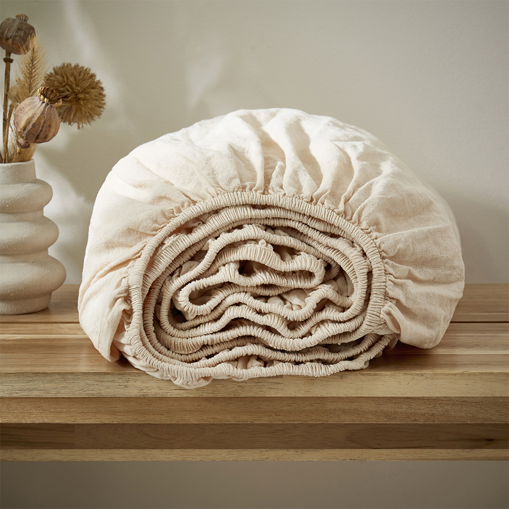 Martex   Touch Of Linen - Creamy Almond - Fitted Sheet in Size Superking, BrandAlley