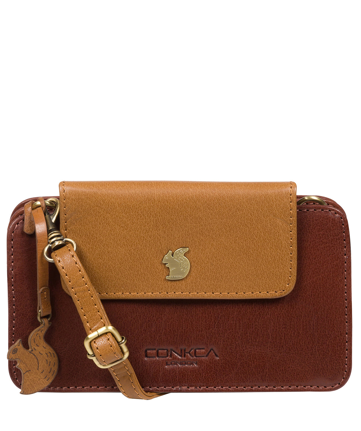 ‘Little Wonder’ Conker Brown and Dark Tan Leather Cross Body Clutch Bag