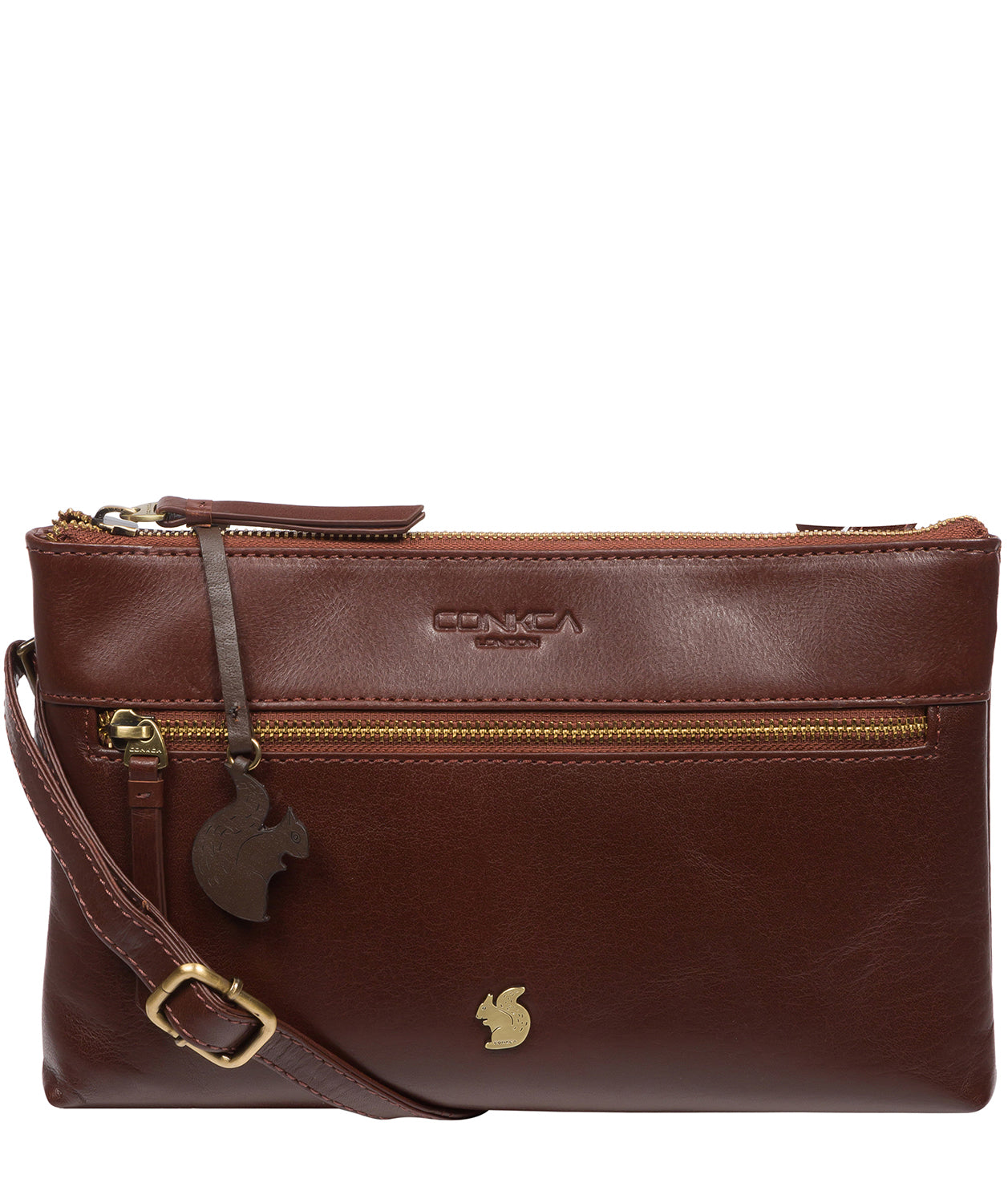 ‘Minnow’ Conker Brown Leather Cross Body Clutch Bag