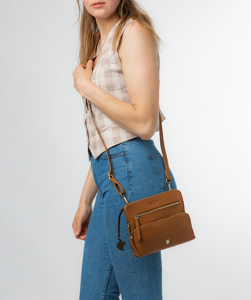 ‘Angel’ Dark Tan Leather Cross Body Clutch Bag