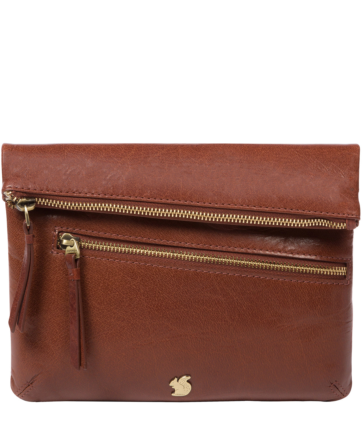‘Flare’ Conker Brown Leather Clutch Bag