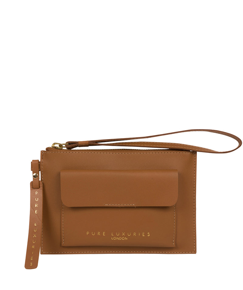 ‘Arreton’ Saddle Tan Vegetable-Tanned Leather Clutch Bag