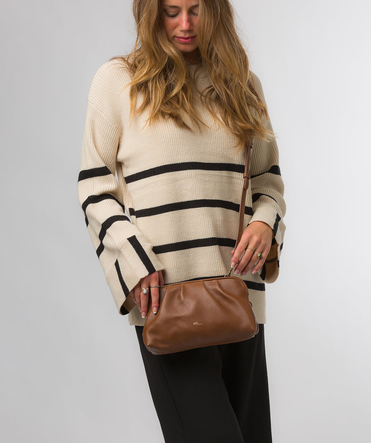 ‘Halsey’ Chestnut Nappa Leather Cross Body Clutch Bag