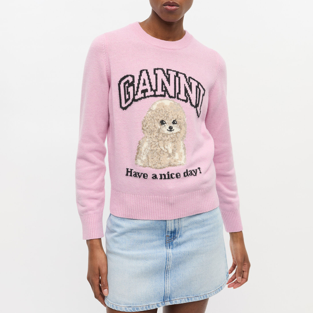Ganni Women's  Pink Wool Blend Poodle Jumper in Size S, BrandAlley