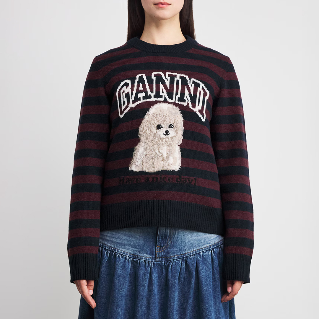 Ganni Women's   Stripe Wool Blend Poodle Jumper in Size M, BrandAlley