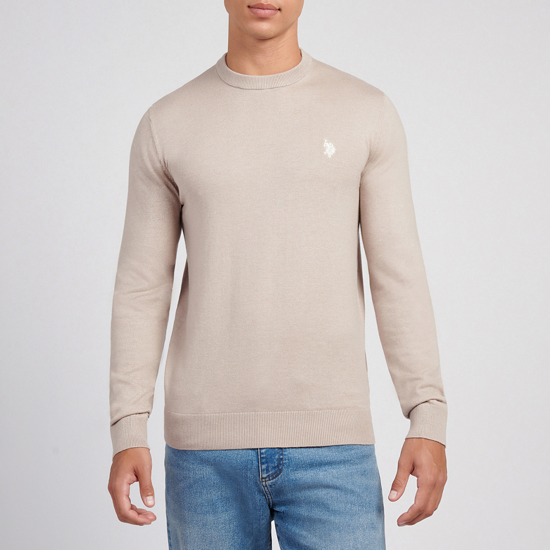 U.S. Polo Assn. Men's U.s. Polo Assn.  Beige Lightweight Crew Neck in Size L, BrandAlley