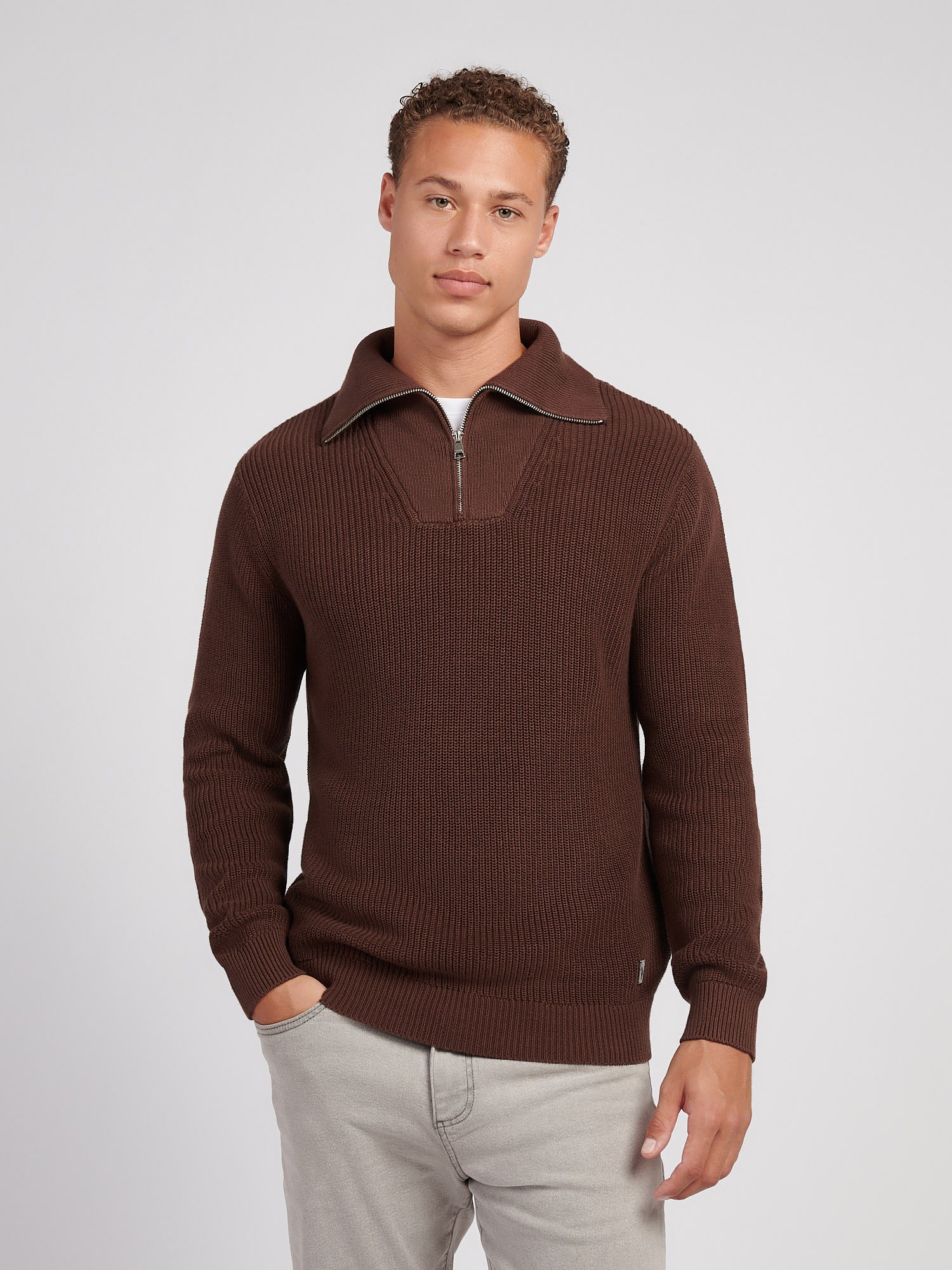 U.S. Polo Assn. Men's U.s. Polo Assn.  Brown Half Cardigan Stitch Knit Sweatshirt in Size XXL, BrandAlley