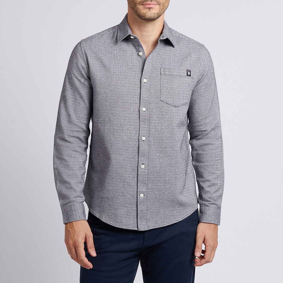 Grey Herringbone Textured Shirt