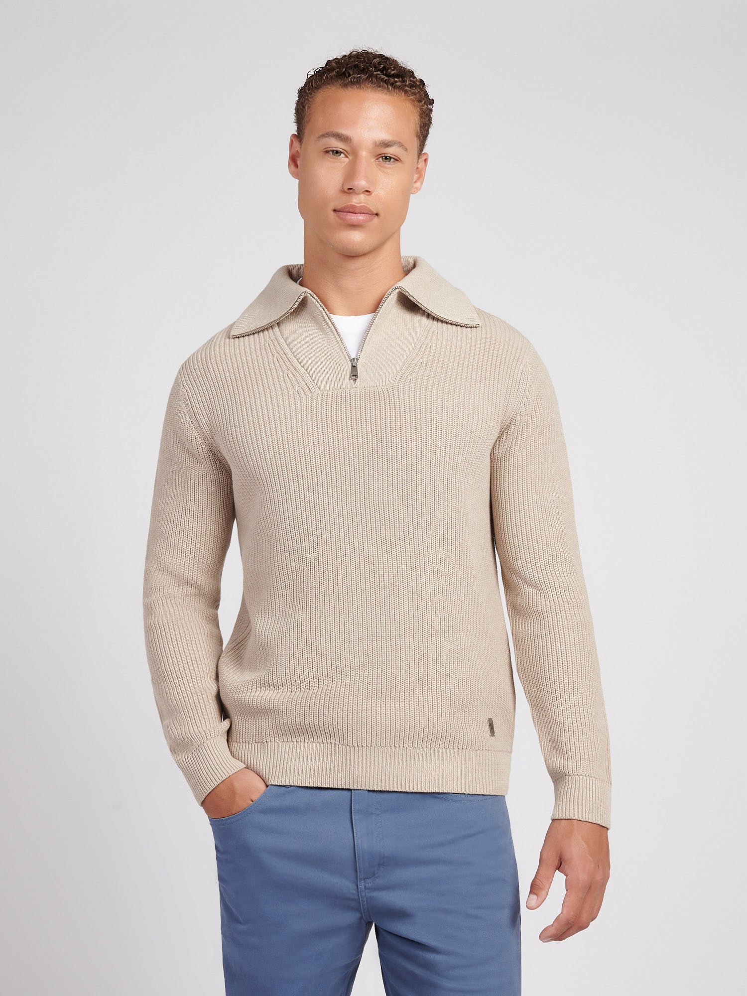 U.S. Polo Assn. Men's U.s. Polo Assn.  Beige Half Cardigan Stitch Knit Sweatshirt in Size XXL, BrandAlley