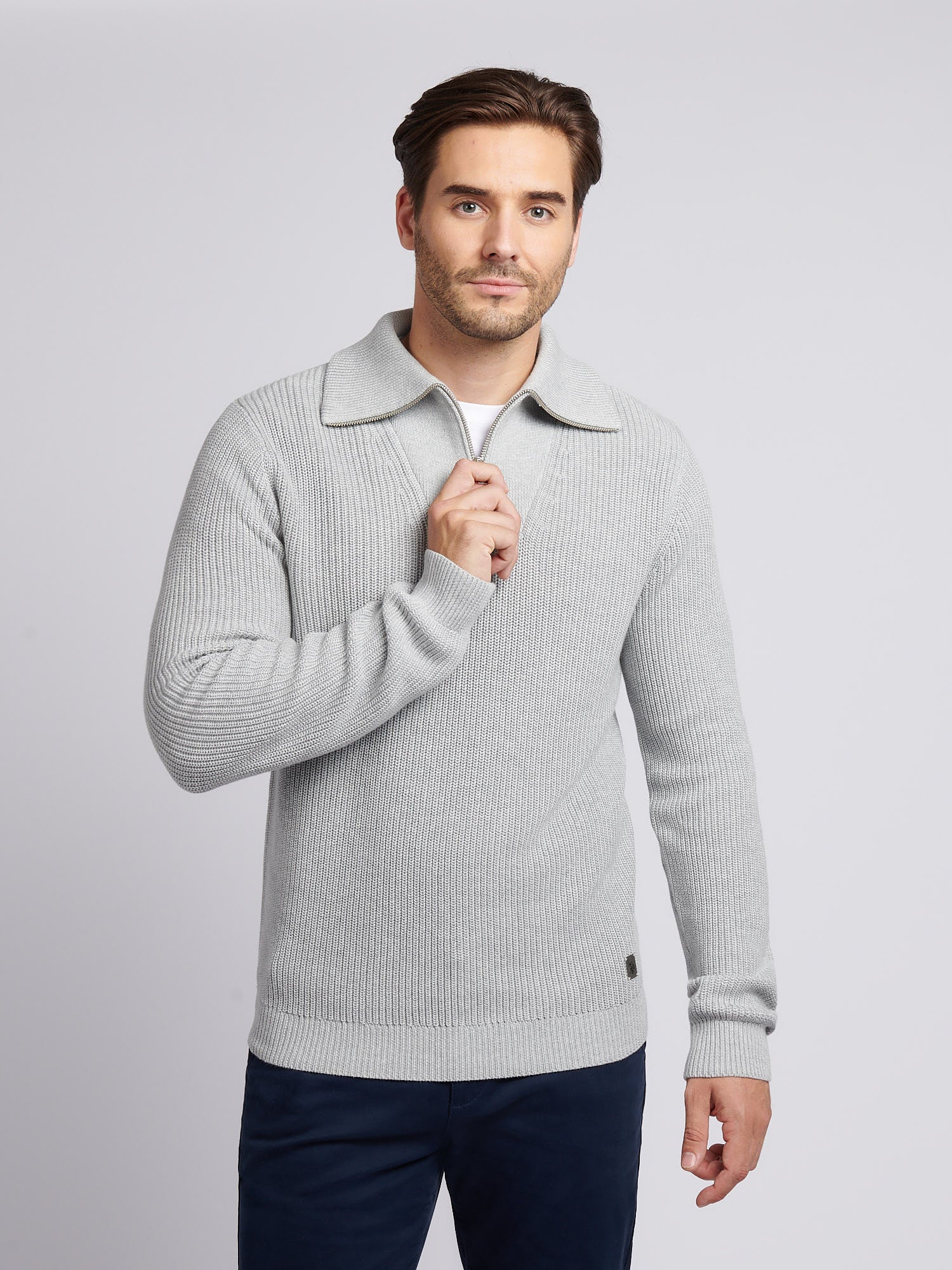 U.S. Polo Assn. Men's U.s. Polo Assn.  Grey Half Cardigan Stitch Knit Sweatshirt in Size XXL, BrandAlley