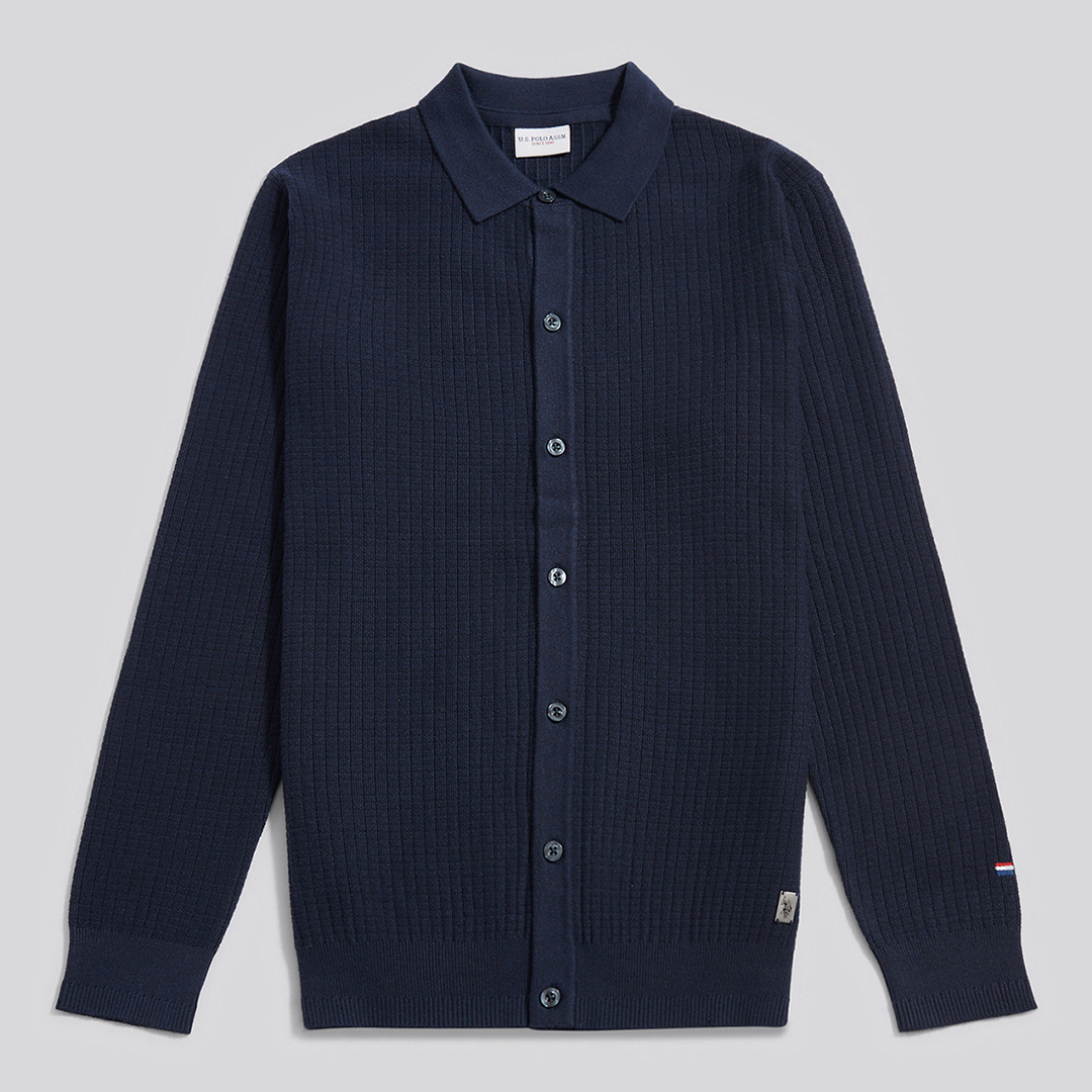 Navy Check Texture Button Sweatshirt