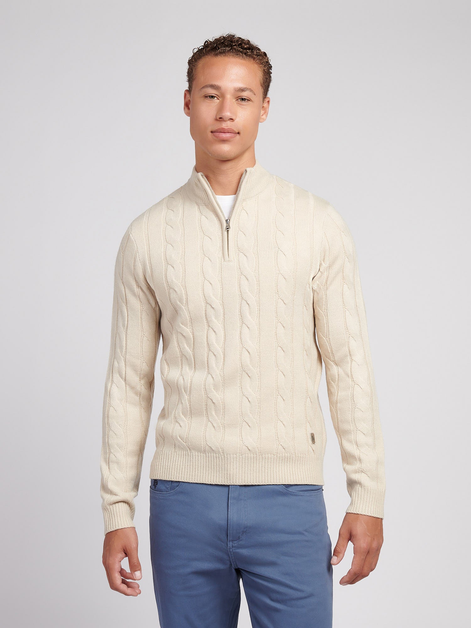 U.S. Polo Assn. Men's U.s. Polo Assn.  Beige Cable Knit Funnel Jumper in Size S, BrandAlley