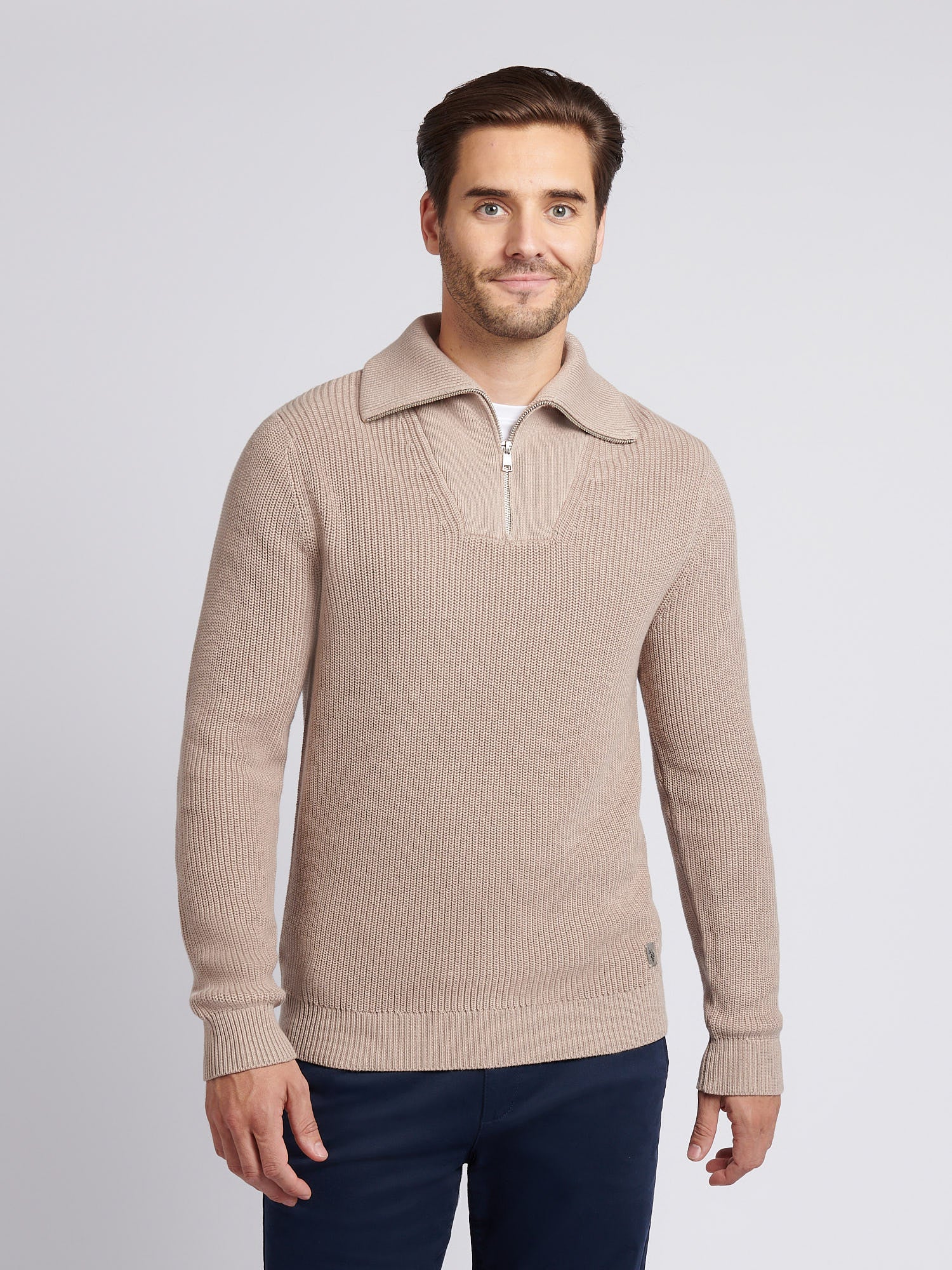 U.S. Polo Assn. Men's U.s. Polo Assn.  Beige Half Cardigan Stitch Knit Sweatshirt in Size XXL, BrandAlley