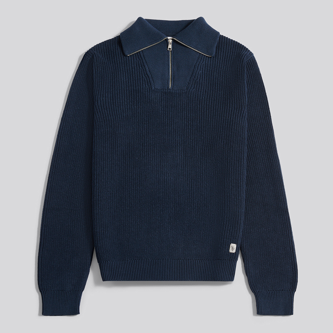 U.S. Polo Assn. Men's U.s. Polo Assn.  Navy Half Cardigan Stitch Knit Sweatshirt in Size L, BrandAlley