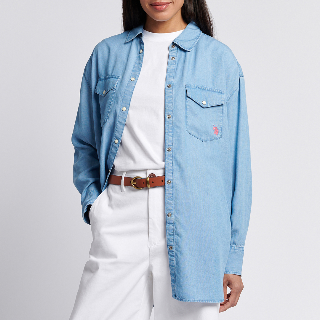 U.S. Polo Assn. Women's U.s. Polo Assn.  Blue Chambray Overshirt in Size S, BrandAlley