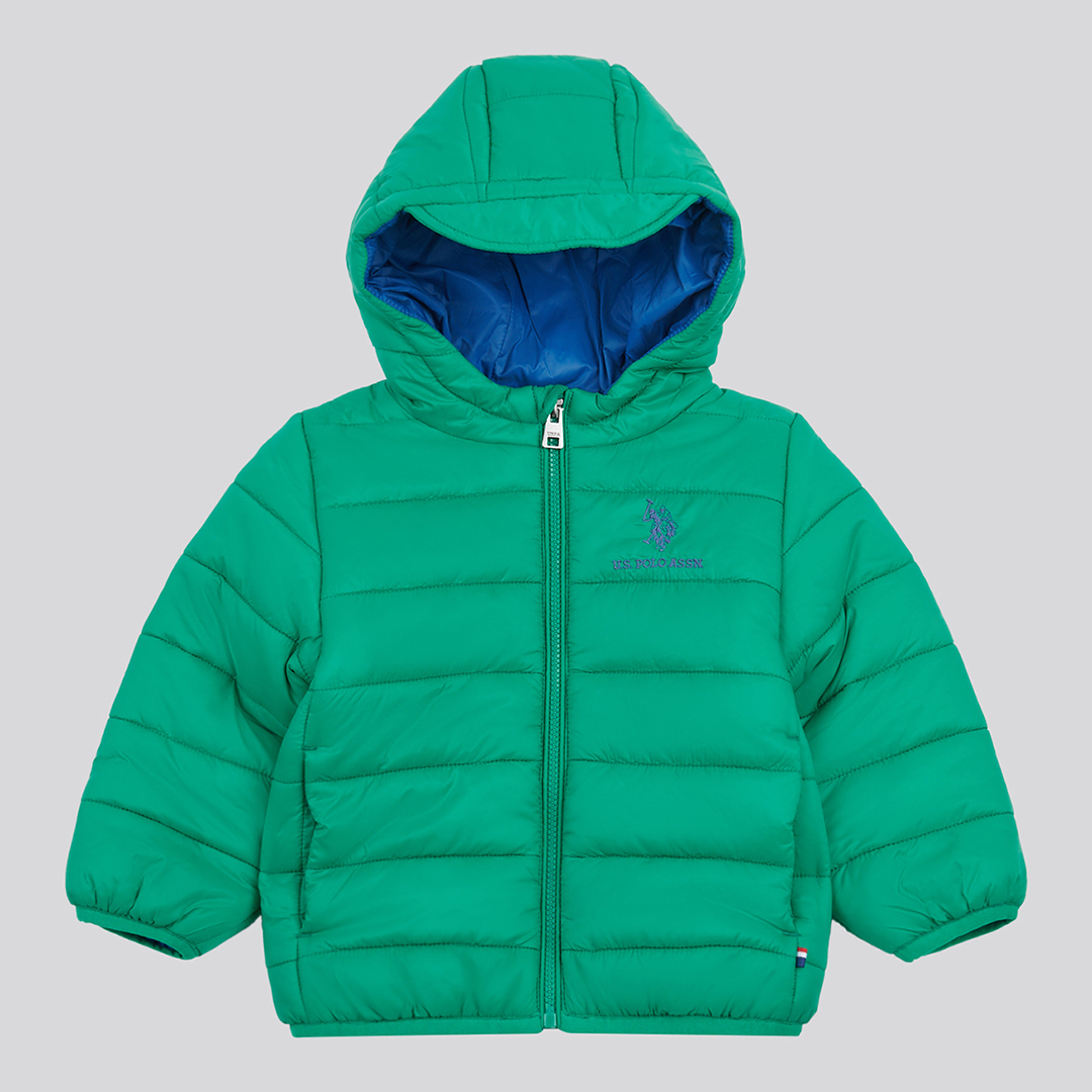 Green Logo Hooded Puffer Coat