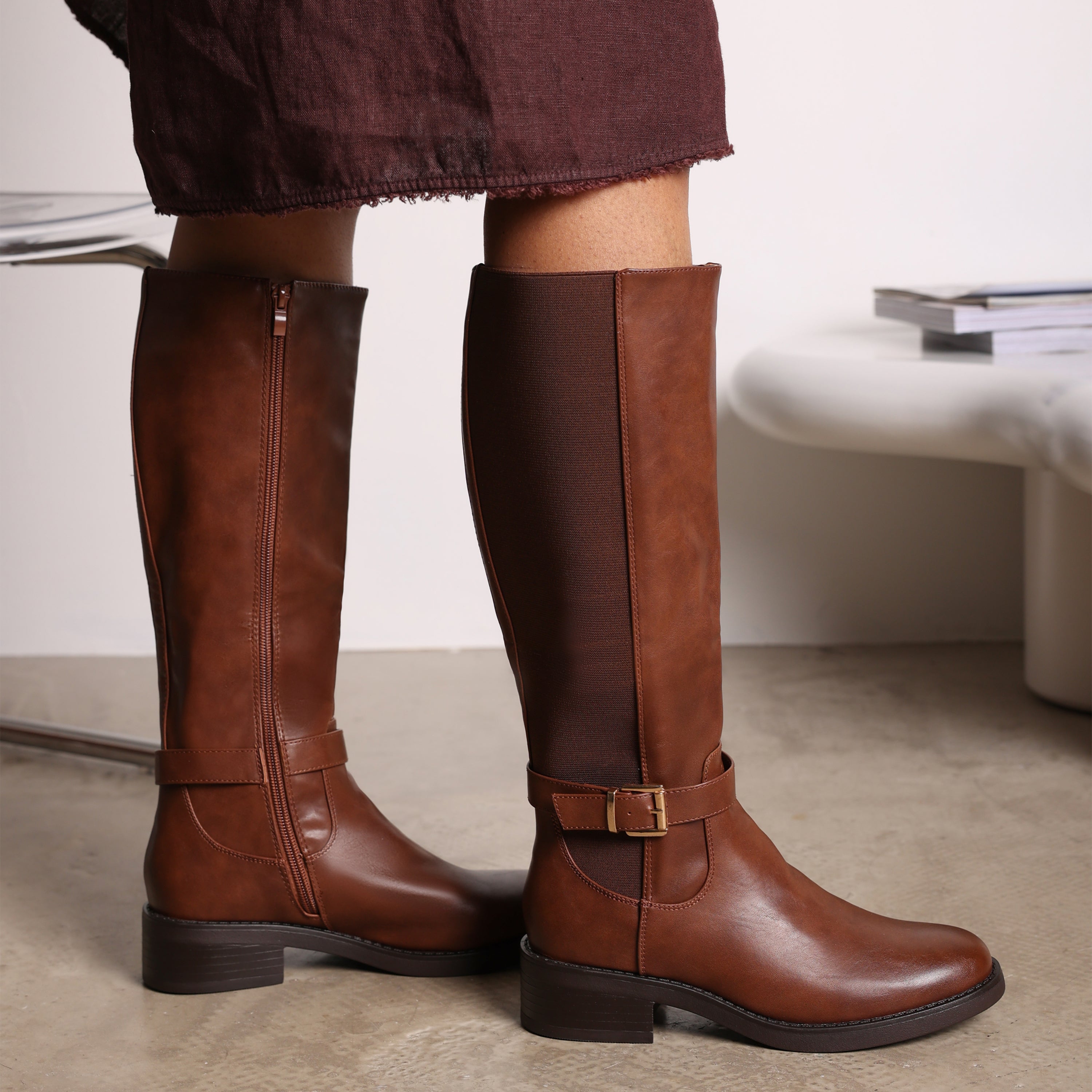 Where's that From Women's  'Micah' Knee High Boots With Buckle Detail in Size 8, BrandAlley