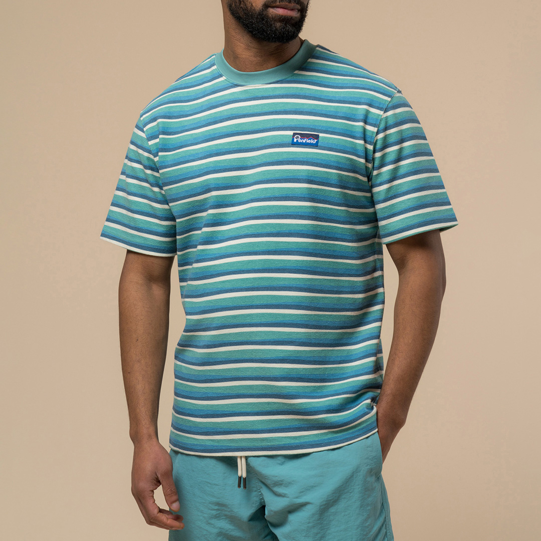 Tuqouise Wave Stripe Cotton T-Shirt