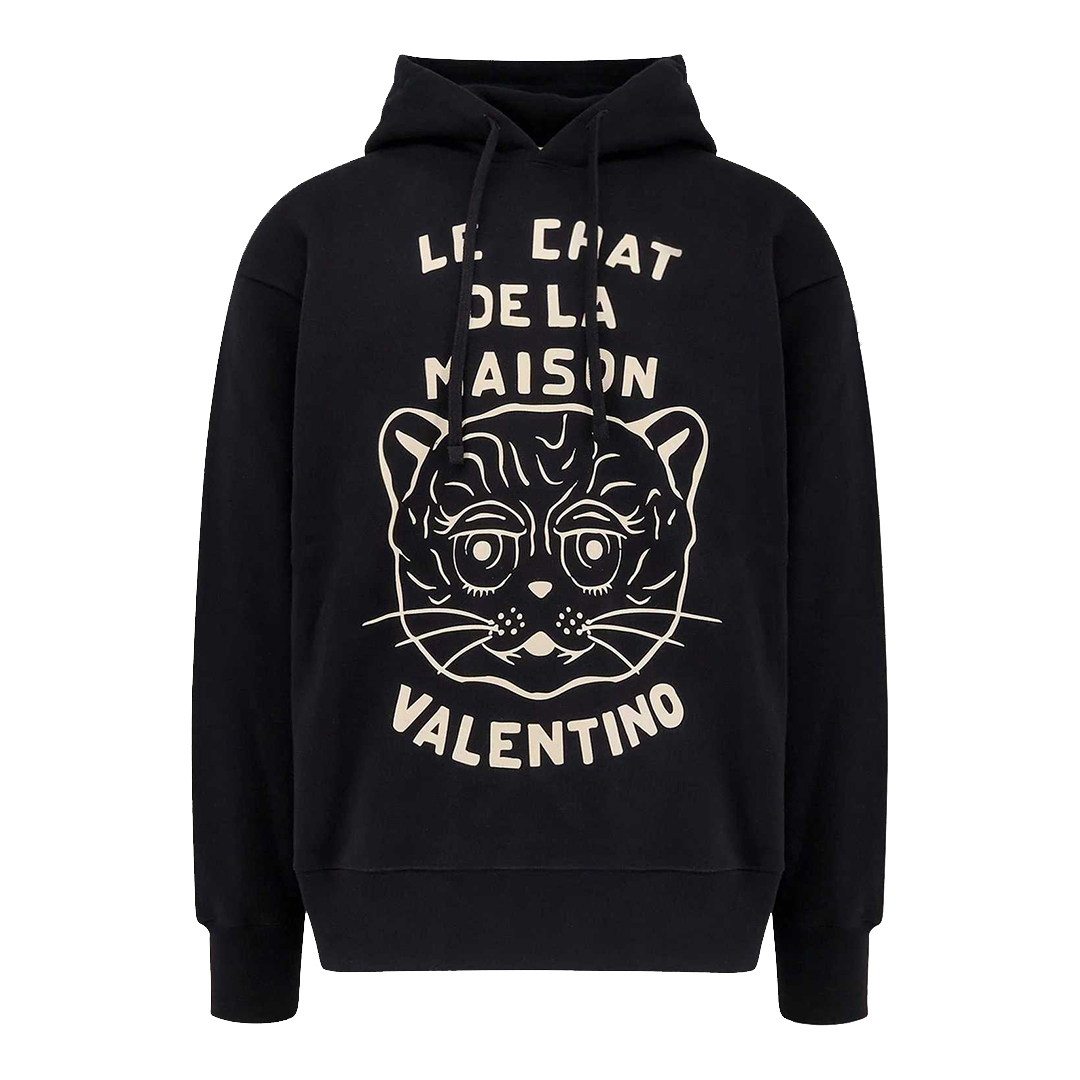 Valentino Men's   Black Le Chat De La Maison Graphic Hoodie in Size L, BrandAlley