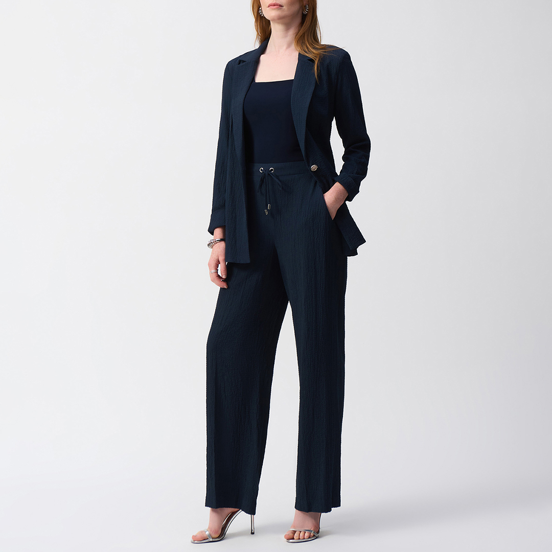 Joseph Ribkoff Navy Seersucker Wide Leg Trouser - Size 12