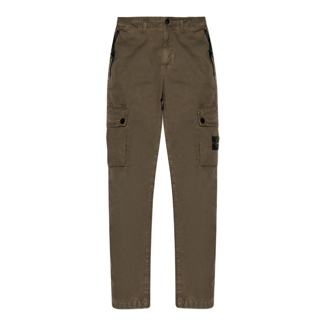Stone Island Men's   Green Khaki Faded Cotton Stretch Cargo Trousers in Size 33, BrandAlley
