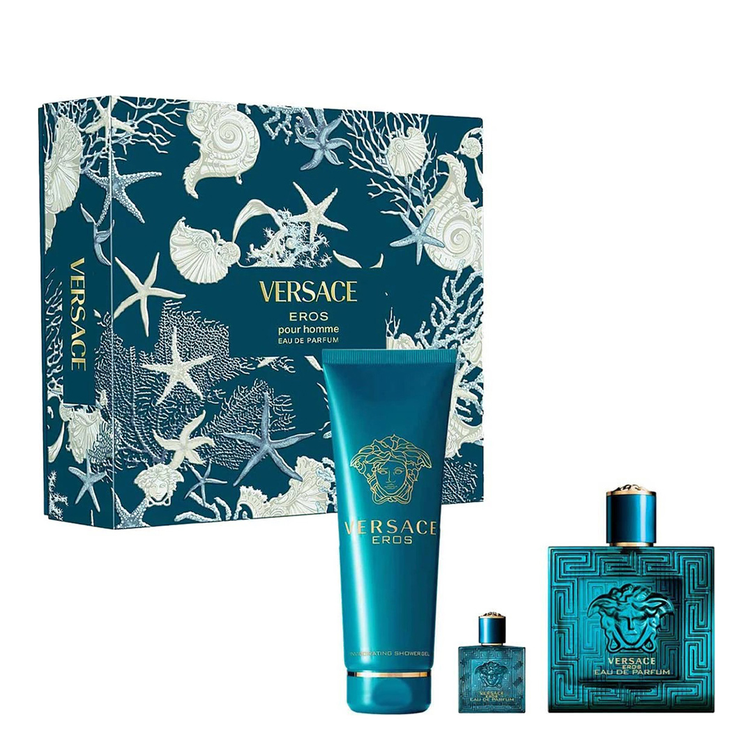 Versace     Eros Homme Set: Edp 100Ml + Bath And Shower Gel 150Ml + Edp 5Ml in Size 100ml, BrandAlley