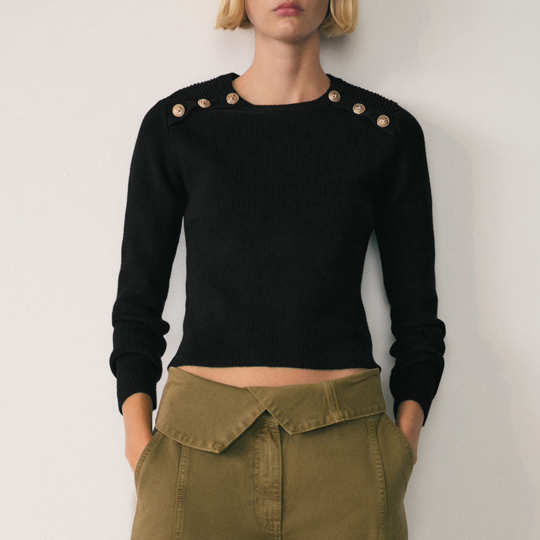 Mango Women's  Black Jumper With Jewel Buttons in Size L, BrandAlley