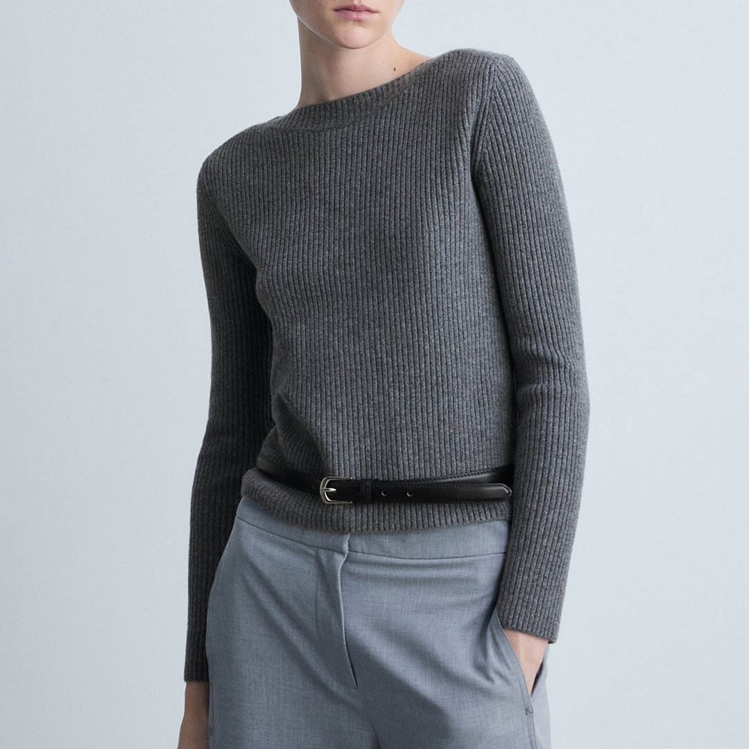 Mango Women's  Grey Boat Neck Ribbed Jumper in Size XS, BrandAlley
