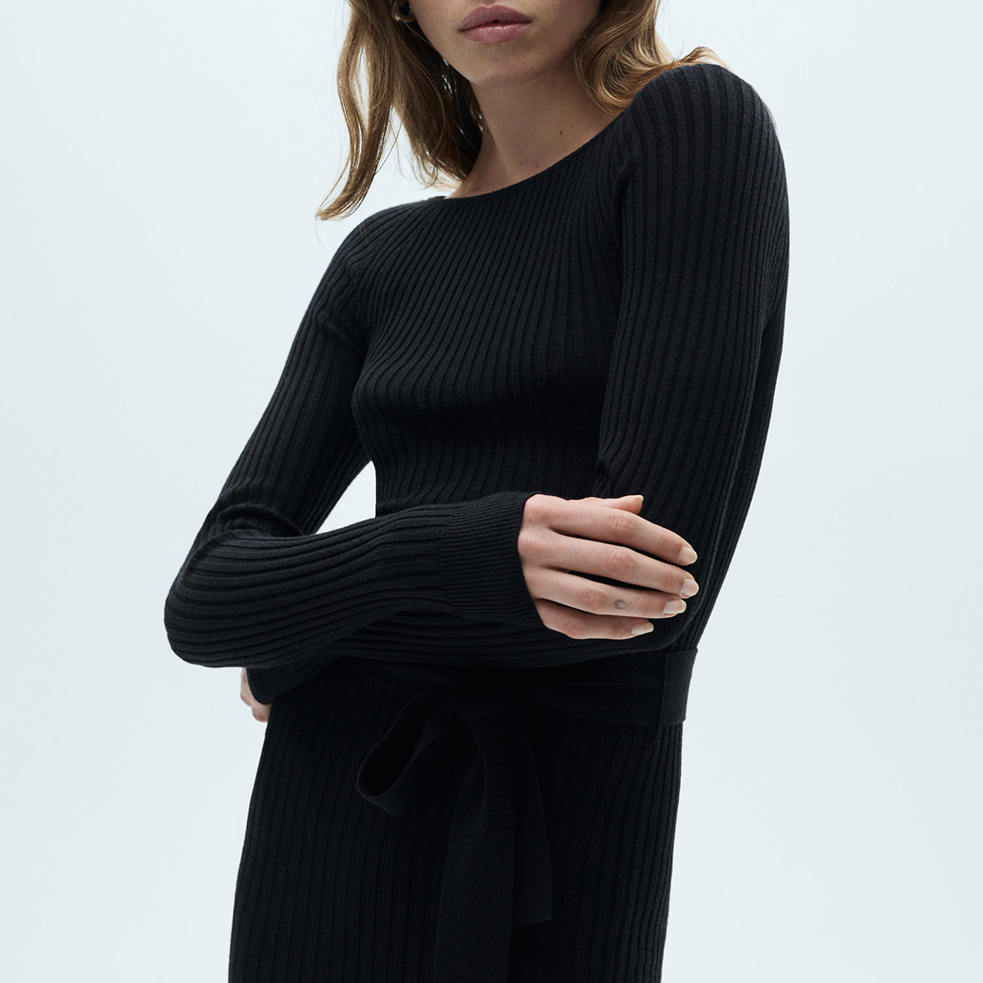 Mango Women's   Black Ribbed Knit Dress in Size XS, BrandAlley