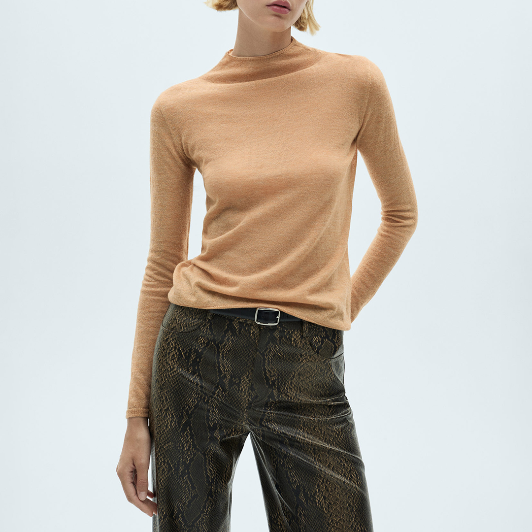 Brown Perkins Wool Blend Neck Fine Knit Jumper