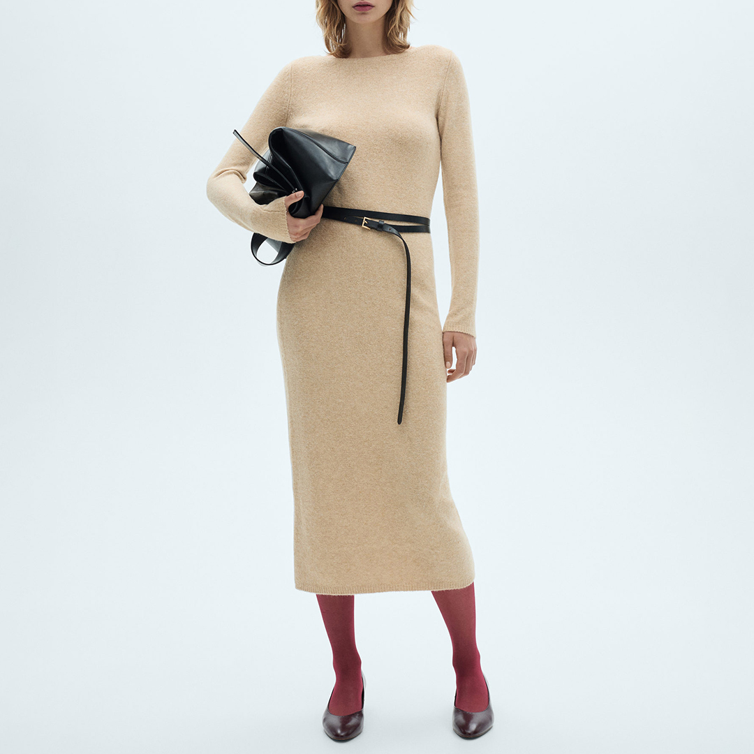 Mango Women's   Brown Knit Midi Dress in Size XL, BrandAlley