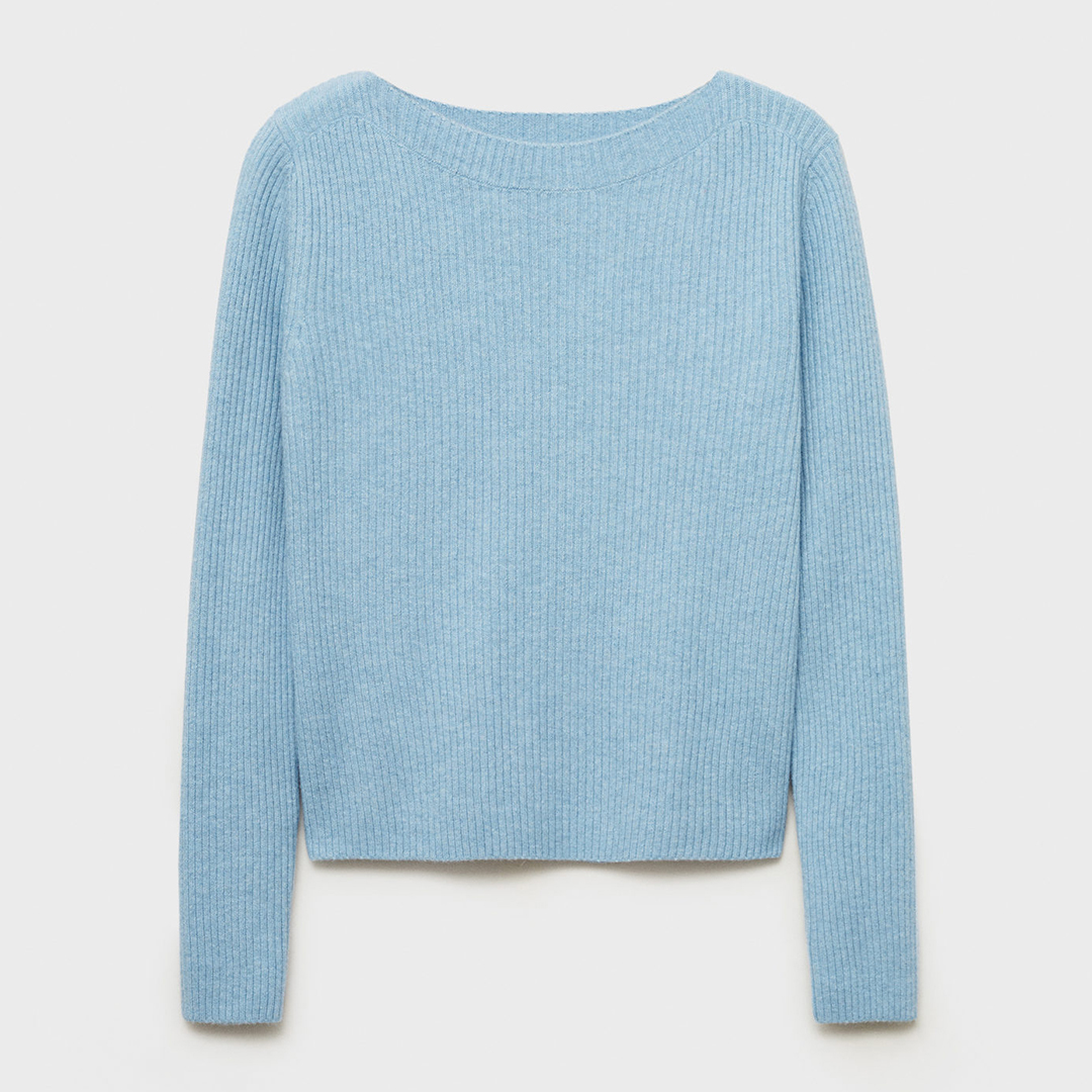 Mango Women's   Blue Boat Neck Ribbed Jumper in Size XS, BrandAlley