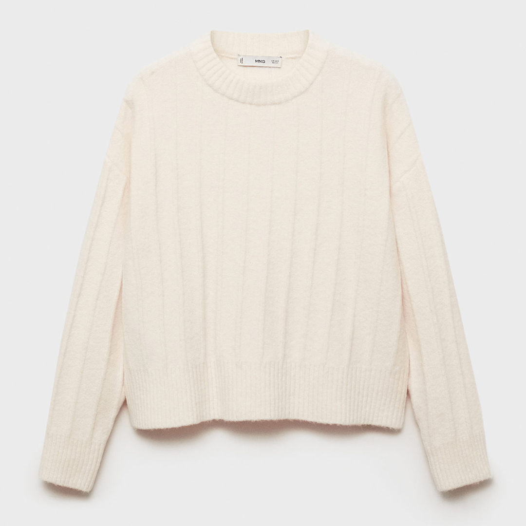 Mango Women's  White Wool Blend High Neck Seam Jumper in Size M, BrandAlley