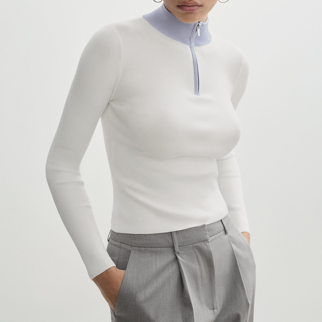 Mango Women's  Cream Zip Neck Jumper in Size XS, BrandAlley