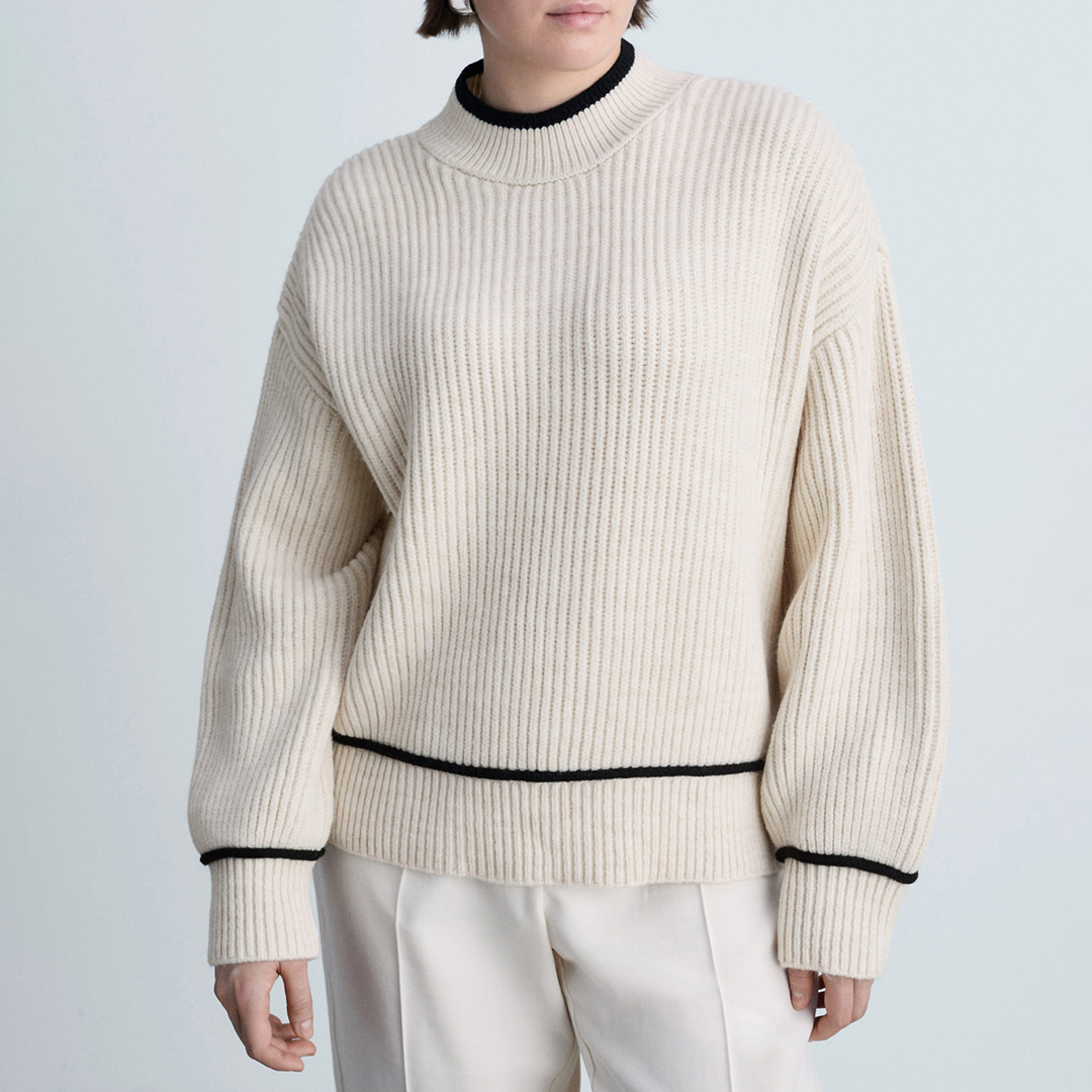 Mango Women's   Beige Perkins Neck Jumper With Contrasting Details in Size XS, BrandAlley
