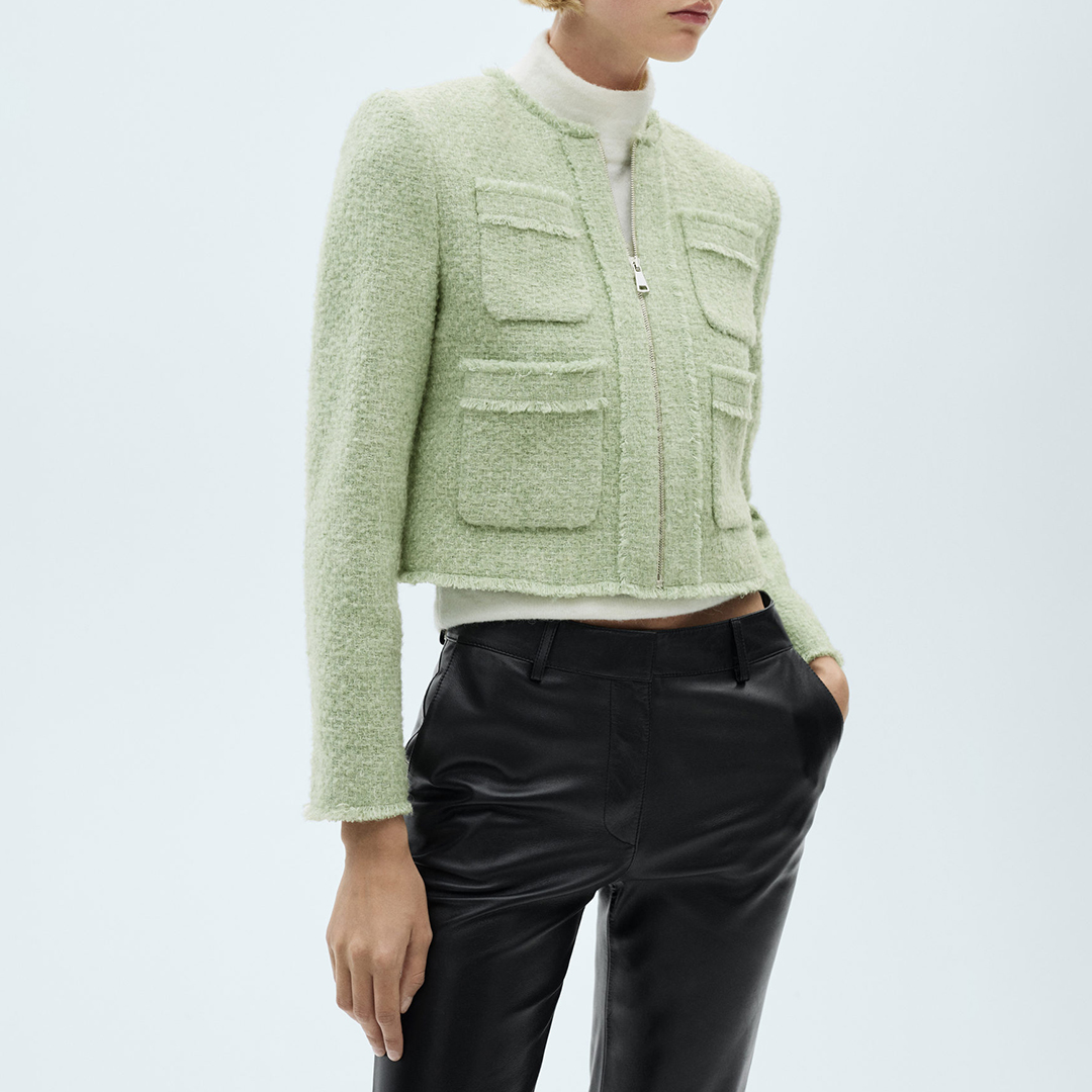 Green Tweed Jacket With Zip Green Tweed Jacket With Zip