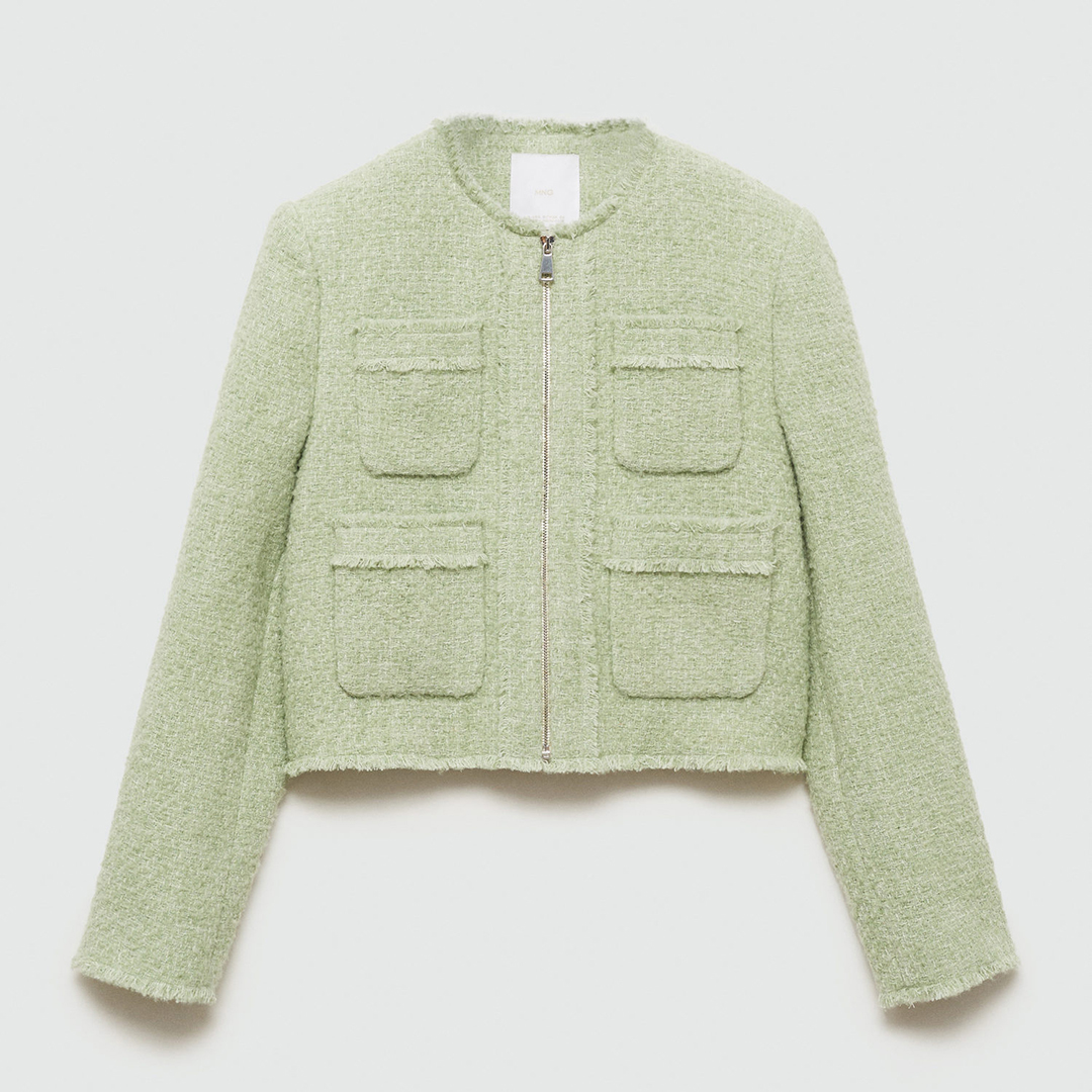 Mango Women's   Green Tweed Jacket With Zip in Size M, BrandAlley