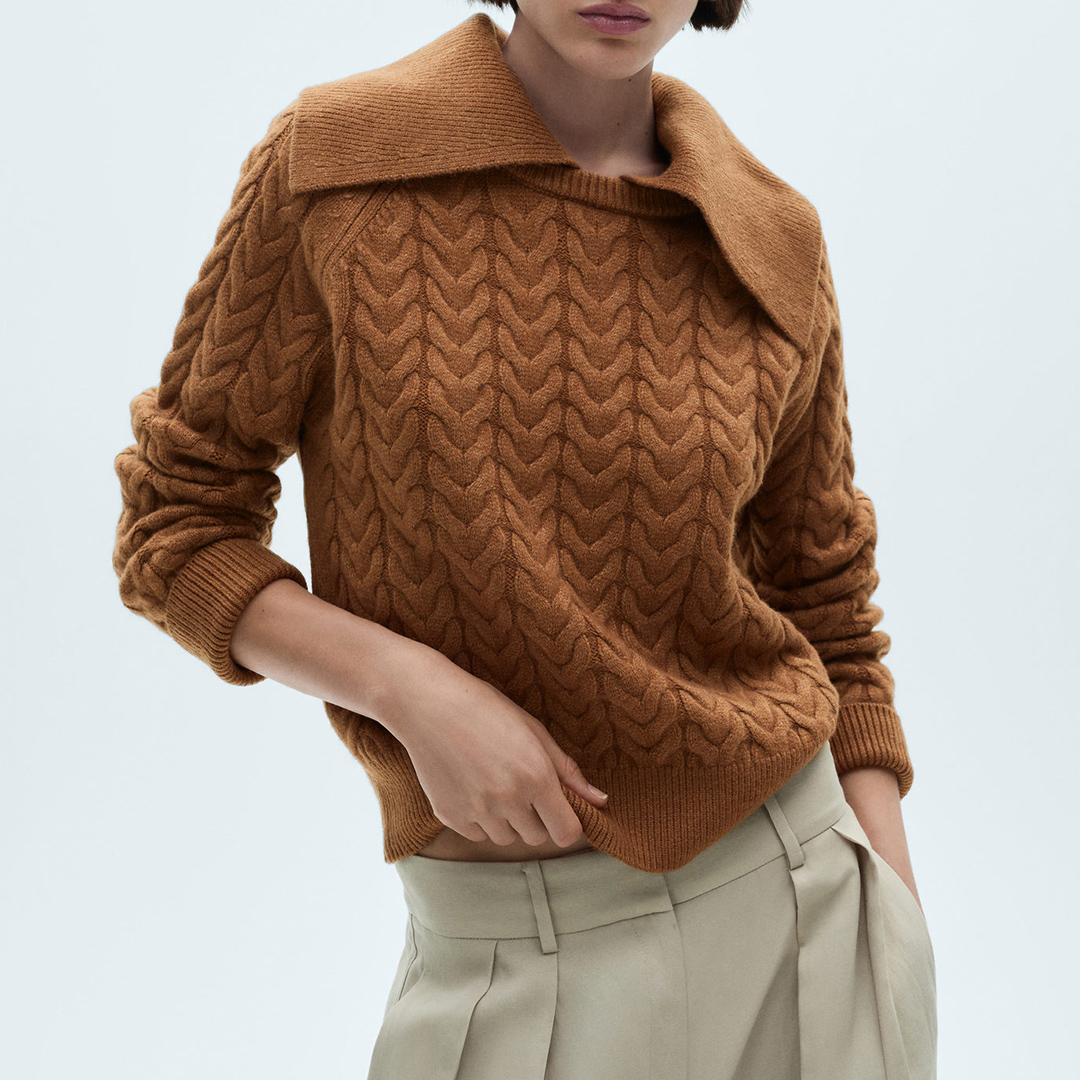 Mango Women's  Beige Braided Jumper With Lapel Collar in Size XS, BrandAlley