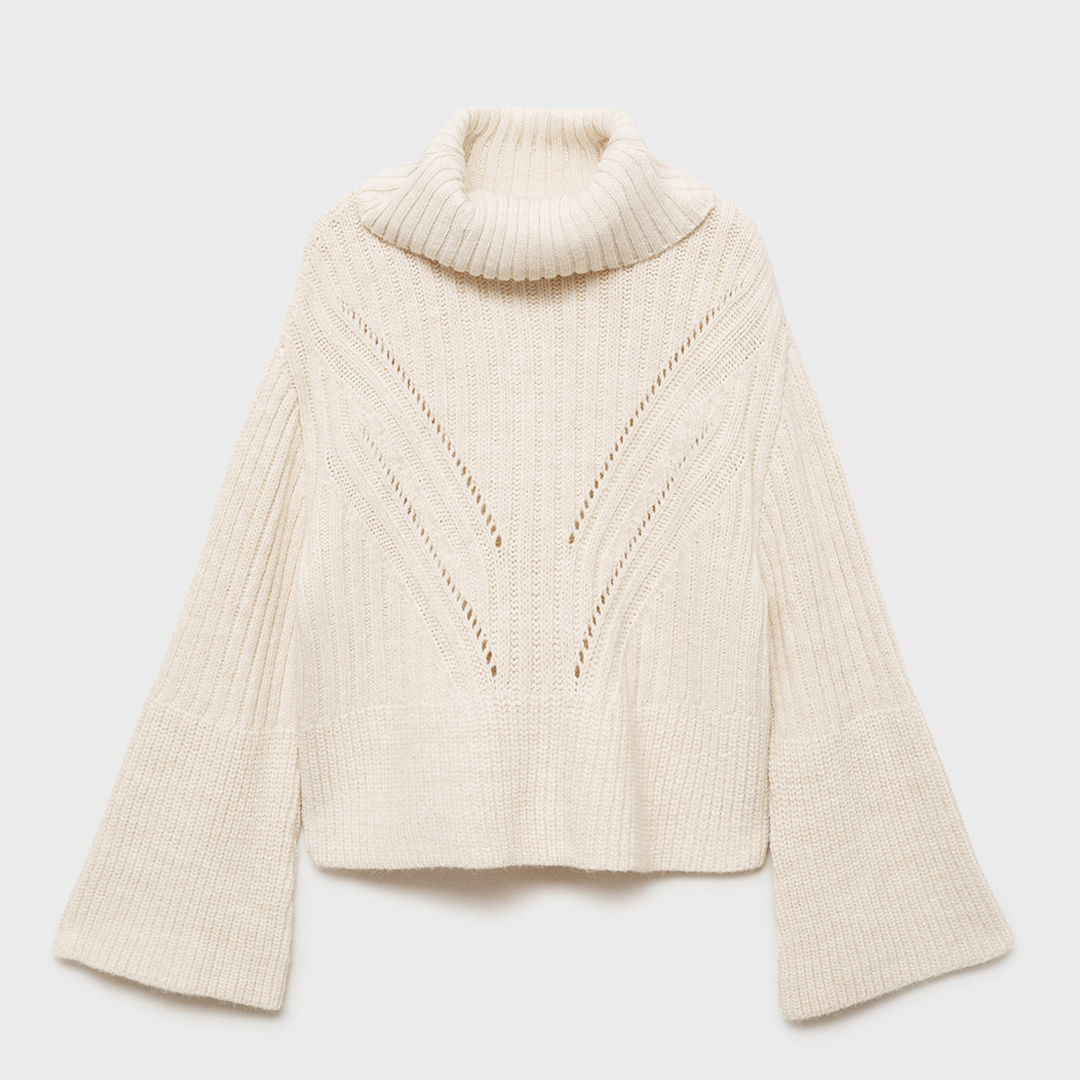 Mango Women's   Cream Turtleneck Jumper With Unstitched Detail in Size S, BrandAlley