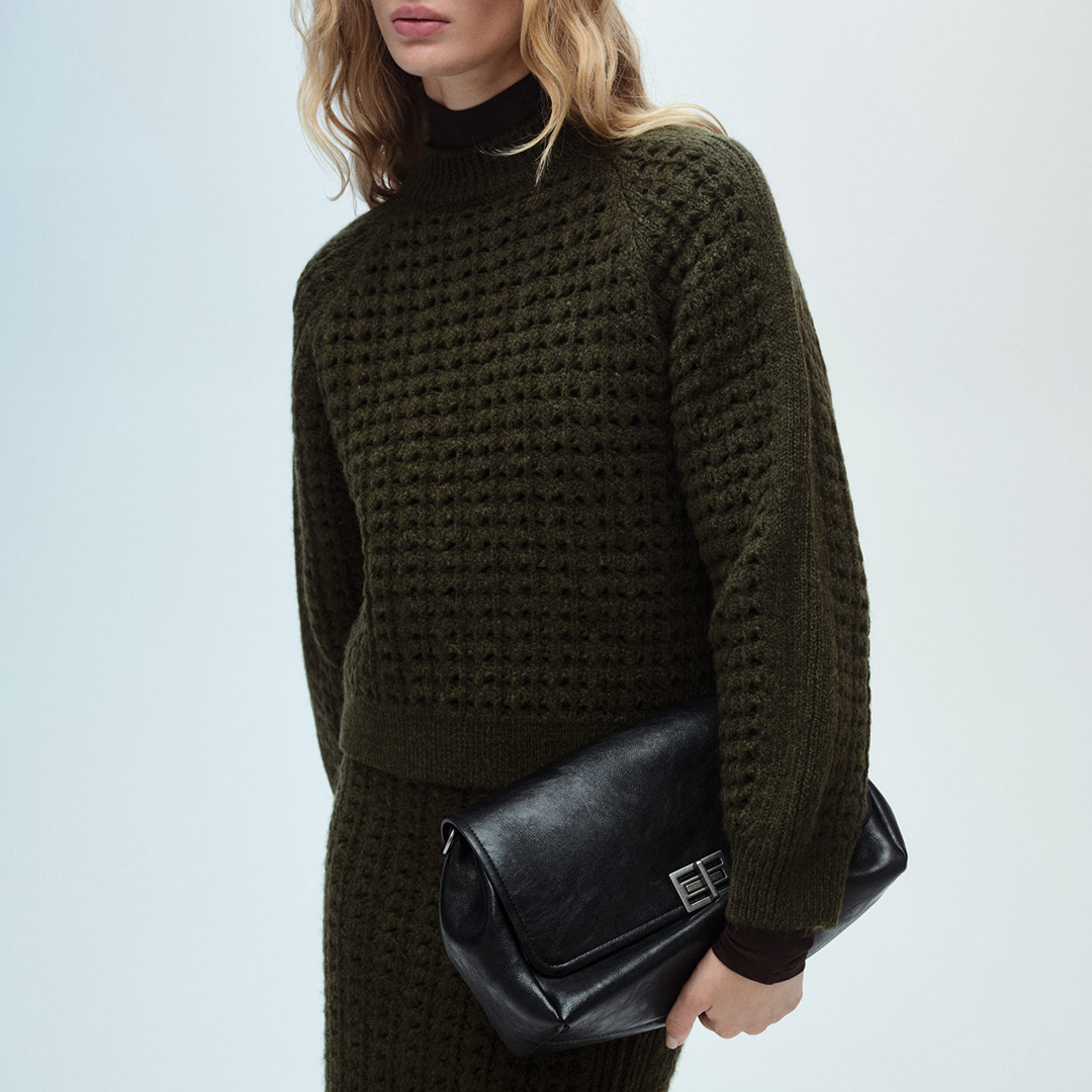 Mango Women's  Green Openwork Knit Jumper in Size XS, BrandAlley