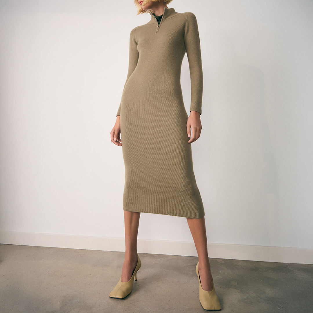 Mango Women's   Green Zip Knitted Dress in Size XS, BrandAlley